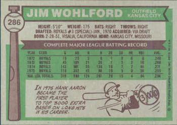 1976 Topps #286 Jim Wohlford Back