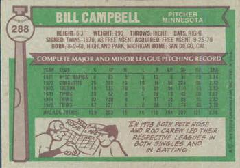 1976 Topps #288 Bill Campbell Back