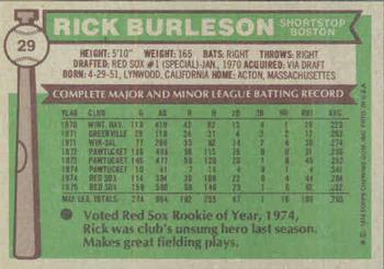 1976 Topps #29 Rick Burleson Back