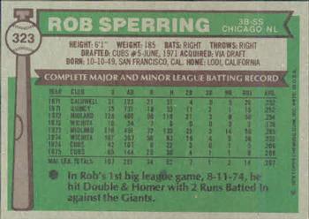 1976 Topps #323 Rob Sperring Back