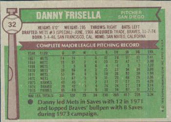 1976 Topps #32 Danny Frisella Back