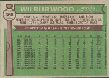 1976 Topps #368 Wilbur Wood Back