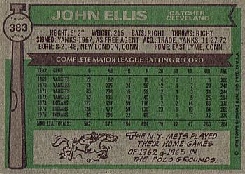 1976 Topps #383 John Ellis Back