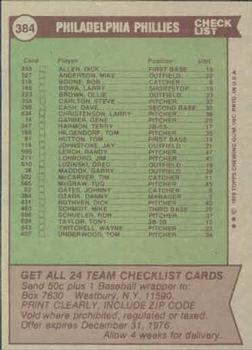 1976 Topps #384 Philadelphia Phillies / Danny Ozark Back