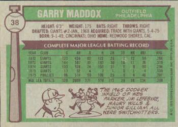 1976 Topps #38 Garry Maddox Back