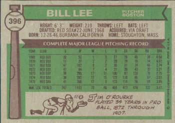 1976 Topps #396 Bill Lee Back