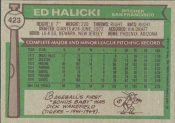 1976 Topps #423 Ed Halicki Back