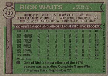 1976 Topps #433 Rick Waits Back