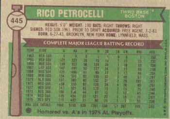 1976 Topps #445 Rico Petrocelli Back