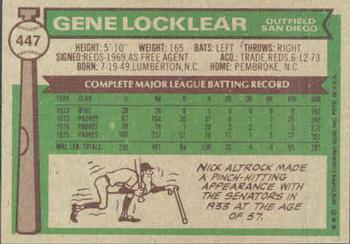 1976 Topps #447 Gene Locklear Back