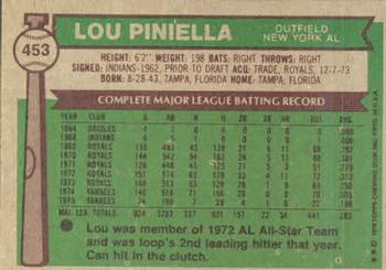 1976 Topps #453 Lou Piniella Back