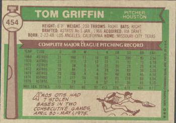 1976 Topps #454 Tom Griffin Back