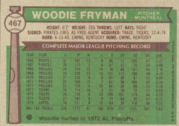 1976 Topps #467 Woodie Fryman Back