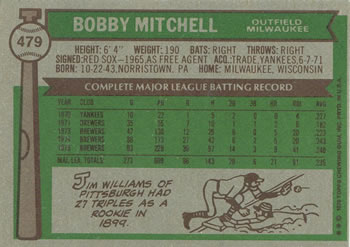 1976 Topps #479 Bobby Mitchell Back