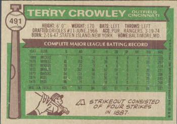 1976 Topps #491 Terry Crowley Back