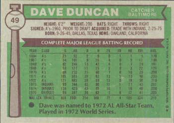 1976 Topps #49 Dave Duncan Back