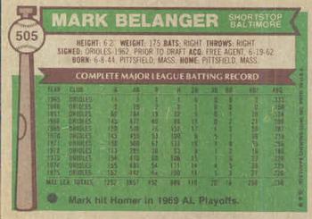 1976 Topps #505 Mark Belanger Back