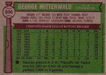 1976 Topps #506 George Mitterwald Back