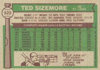 1976 Topps #522 Ted Sizemore Back