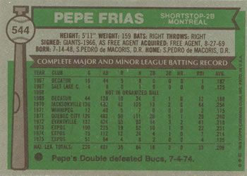 1976 Topps #544 Pepe Frias Back