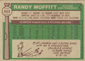 1976 Topps #553 Randy Moffitt Back