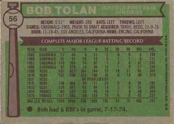 1976 Topps #56 Bob Tolan Back