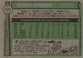 1976 Topps #570 George Hendrick Back