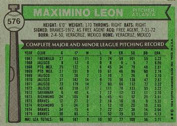 1976 Topps #576 Maximino Leon Back