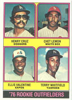 1976 Topps #590 1976 Rookie Outfielders (Henry Cruz / Chet Lemon / Ellis Valentine / Terry Whitfield) Front