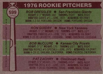 1976 Topps #599 Rookie Pitchers Ron Guidry / Rob Dressler / Bob McClure /  Pat Zachry