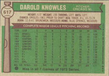 1976 Topps #617 Darold Knowles Back