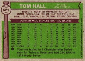 1976 Topps #621 Tom Hall Back