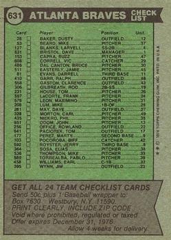 1976 Topps #631 Atlanta Braves / Dave Bristol Back