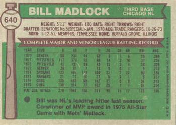1976 Topps #640 Bill Madlock Back