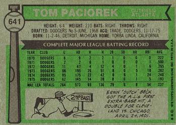 1976 Topps #641 Tom Paciorek Back