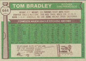 1976 Topps #644 Tom Bradley Back