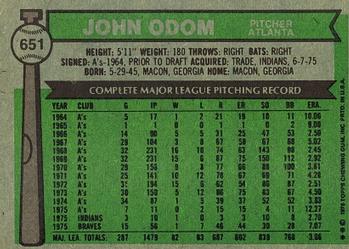 1976 Topps #651 John Odom Back