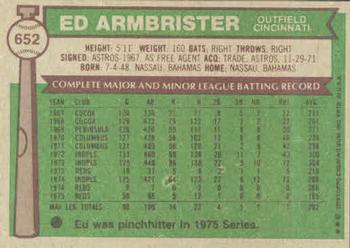 1976 Topps #652 Ed Armbrister Back