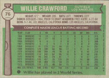 1976 Topps #76 Willie Crawford Back