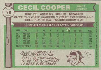 1976 Topps #78 Cecil Cooper Back