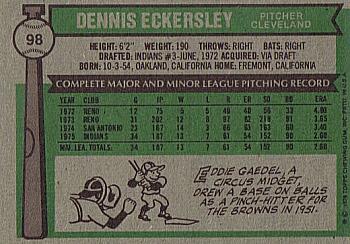 1976 Topps #98 Dennis Eckersley Back