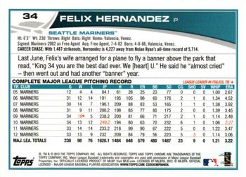 2013 Topps Chrome #34 Felix Hernandez Back