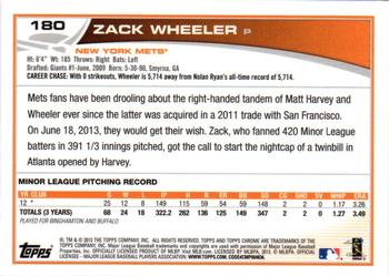 2013 Topps Chrome #180 Zack Wheeler Back