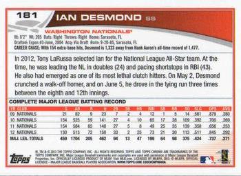 2013 Topps Chrome #181 Ian Desmond Back