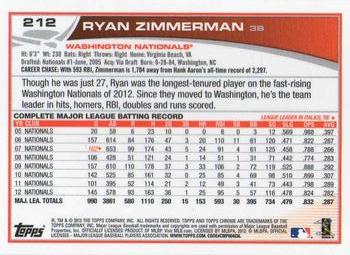 2013 Topps Chrome #212 Ryan Zimmerman Back
