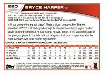 2013 Topps Chrome #220 Bryce Harper Back