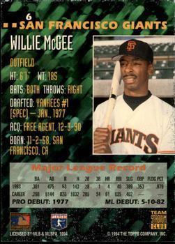 1994 Stadium Club Team - First Day Issue #6 Willie McGee Back