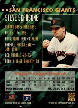 1994 Stadium Club Team - First Day Issue #9 Steve Scarsone  Back