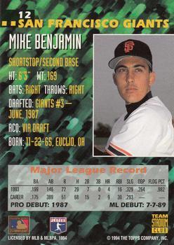 1994 Stadium Club Team - First Day Issue #12 Mike Benjamin  Back