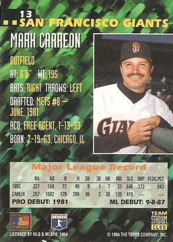 1994 Stadium Club Team - First Day Issue #13 Mark Carreon  Back